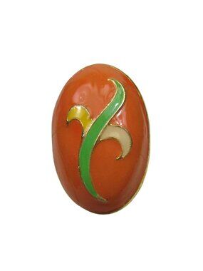 Orange Enamel Gold Tone Ring Size Abstract Leaf Flower Green Jewelry Size 4.75